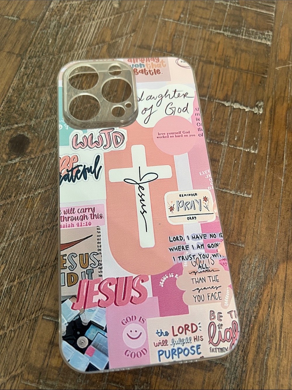 iPhone 14 max pro-Pink Faith-Themed Phone Case with Cross Design